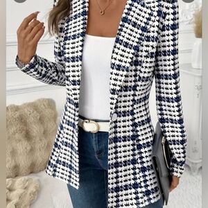 Women's Houndstooth Blazer - Blue and White$25